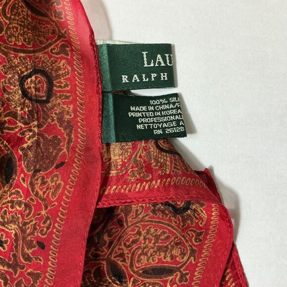Lauren Ralph Lauren 100% Silk Red & Gold Floral Leaf Scarf Wrap - Picture 4 of 7